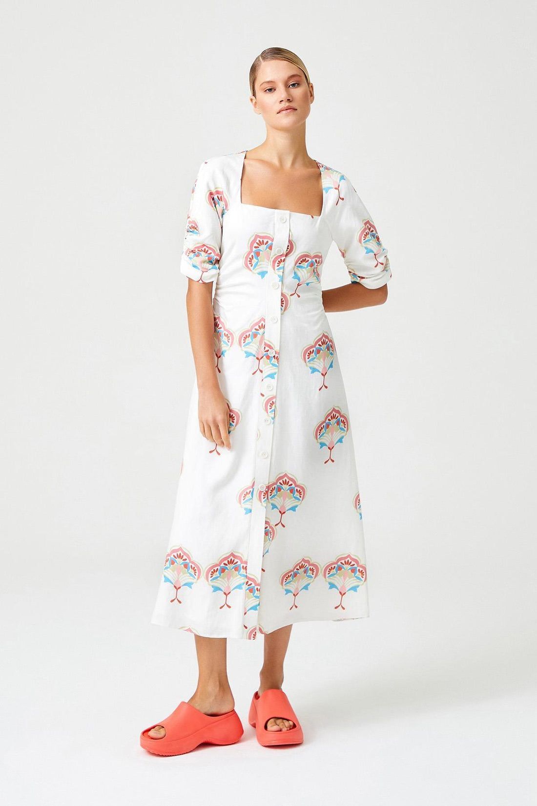Floral Breeze Linen Button-Down Dress
