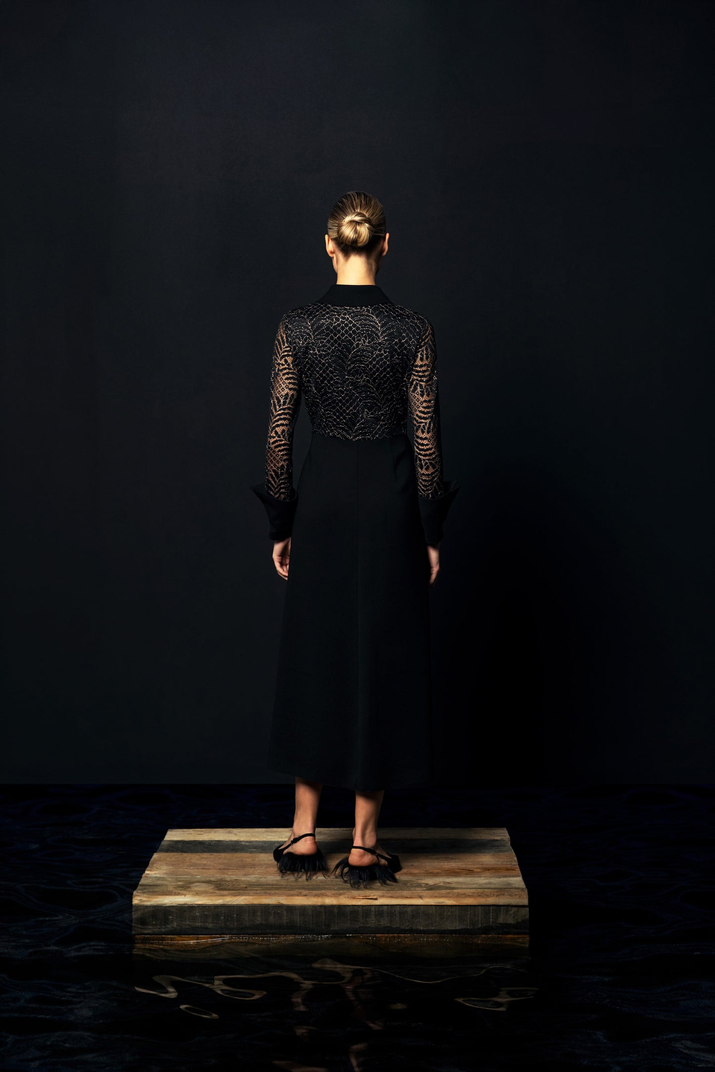 Noir Lace Elegance Midi Dress
