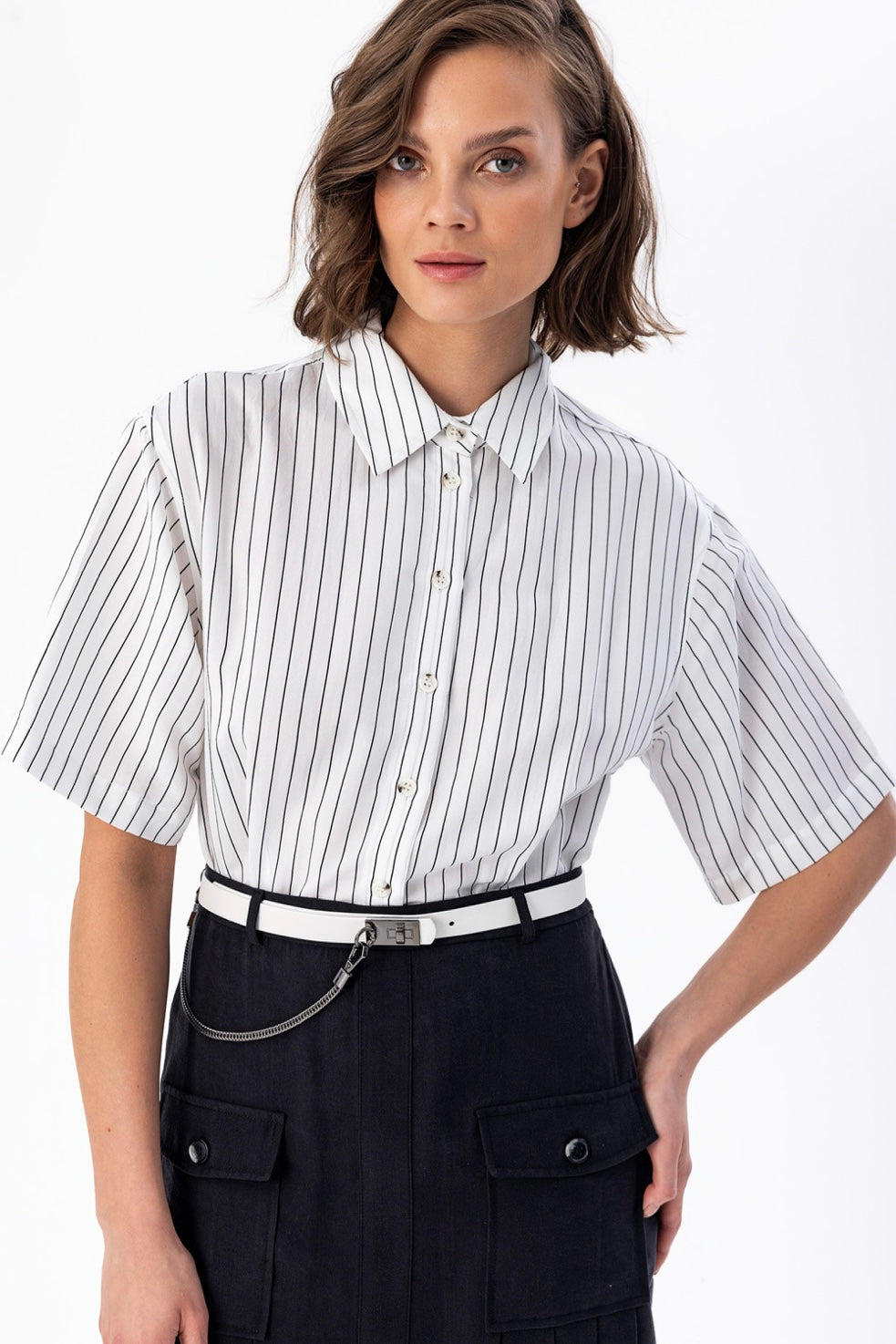 Contrast Pleated Dress Black