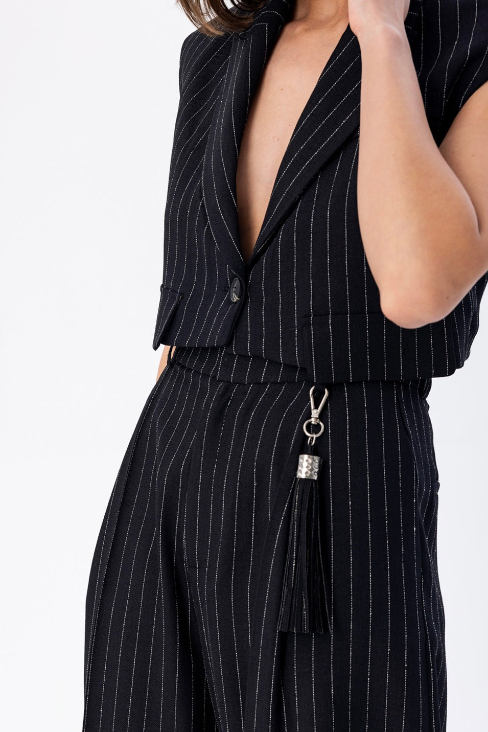 Wide Leg Pinstripe Black Set