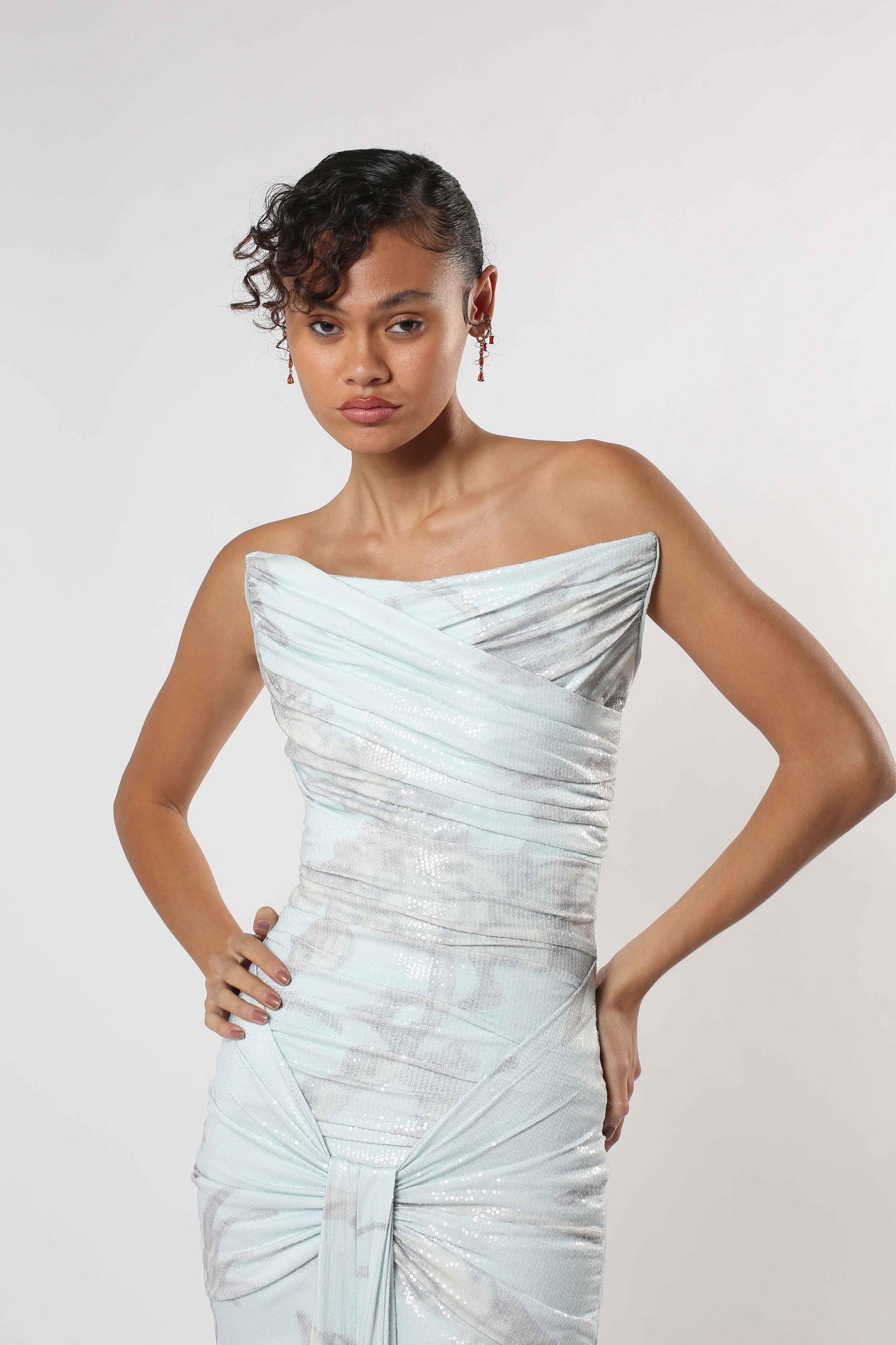 Print Blue Sequence Gown