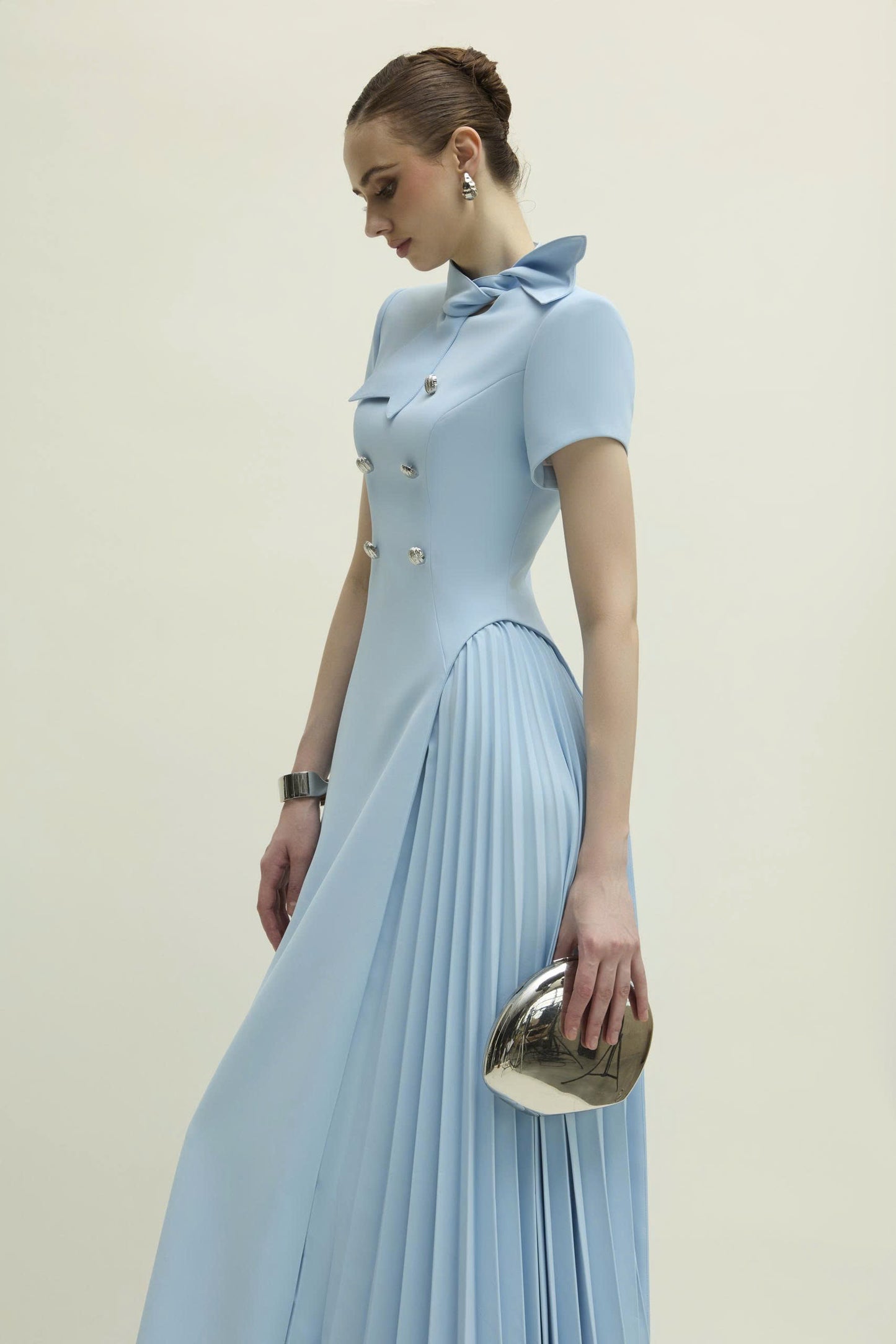 Sky Elegance Pleated Maxi Dress