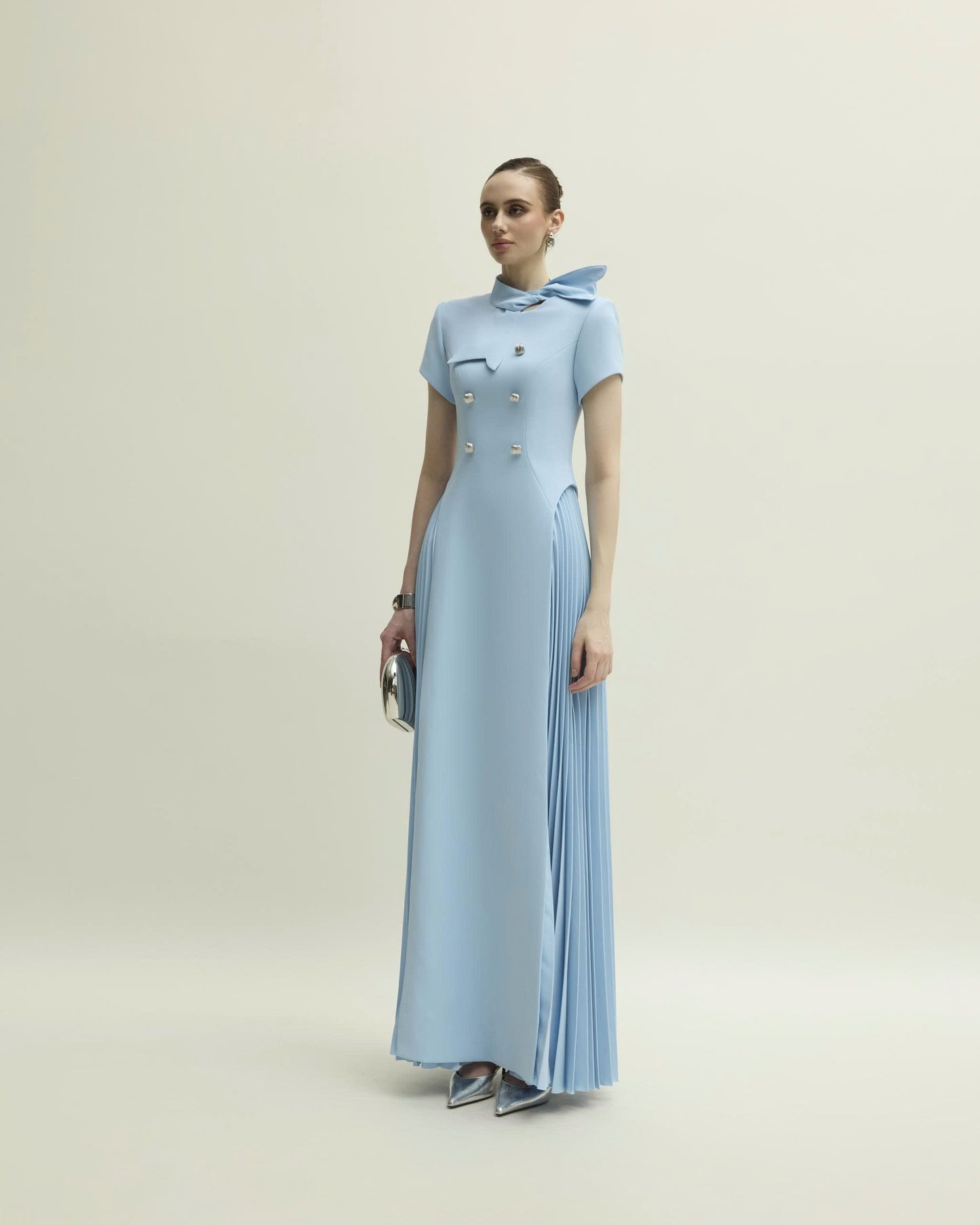Sky Elegance Pleated Maxi Dress