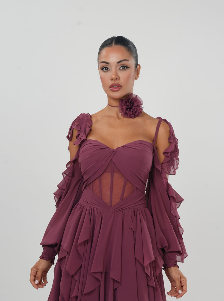 Long Chiffon Maroon Gown