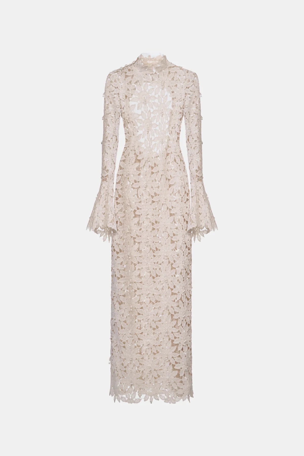 Beige Floral Lace Maxi Dress