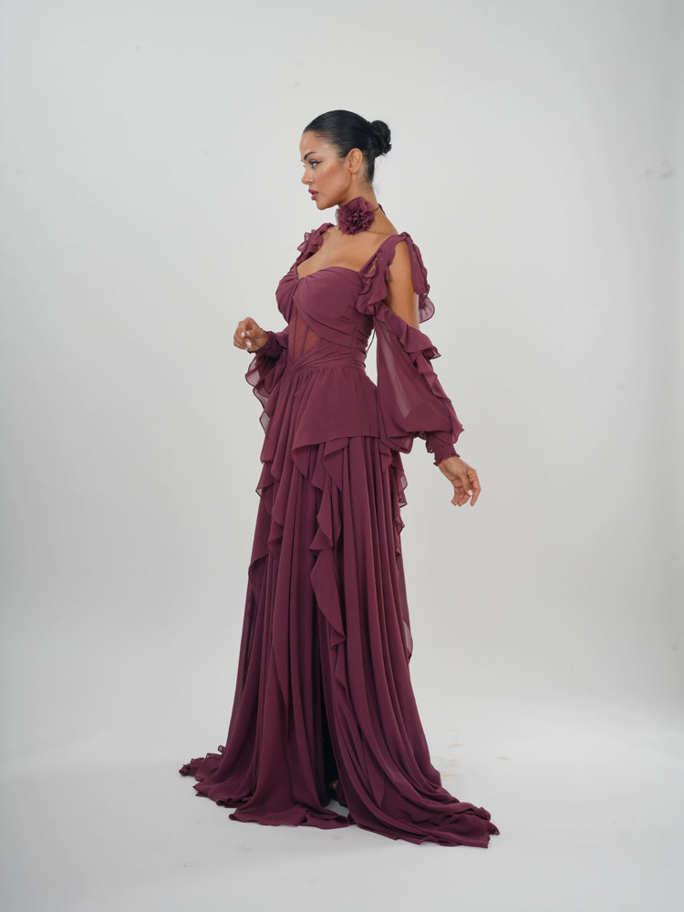 Long Chiffon Maroon Gown