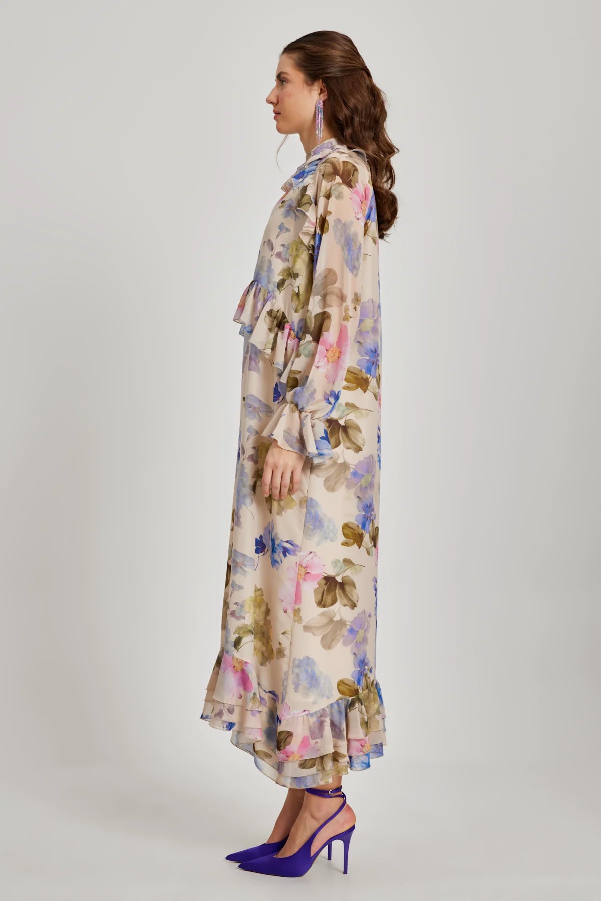 Ruffle Detailed Floral Patterned Dress