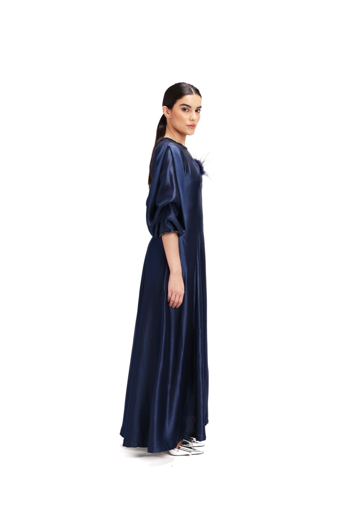 Elegant Navy Satin Evening Dress