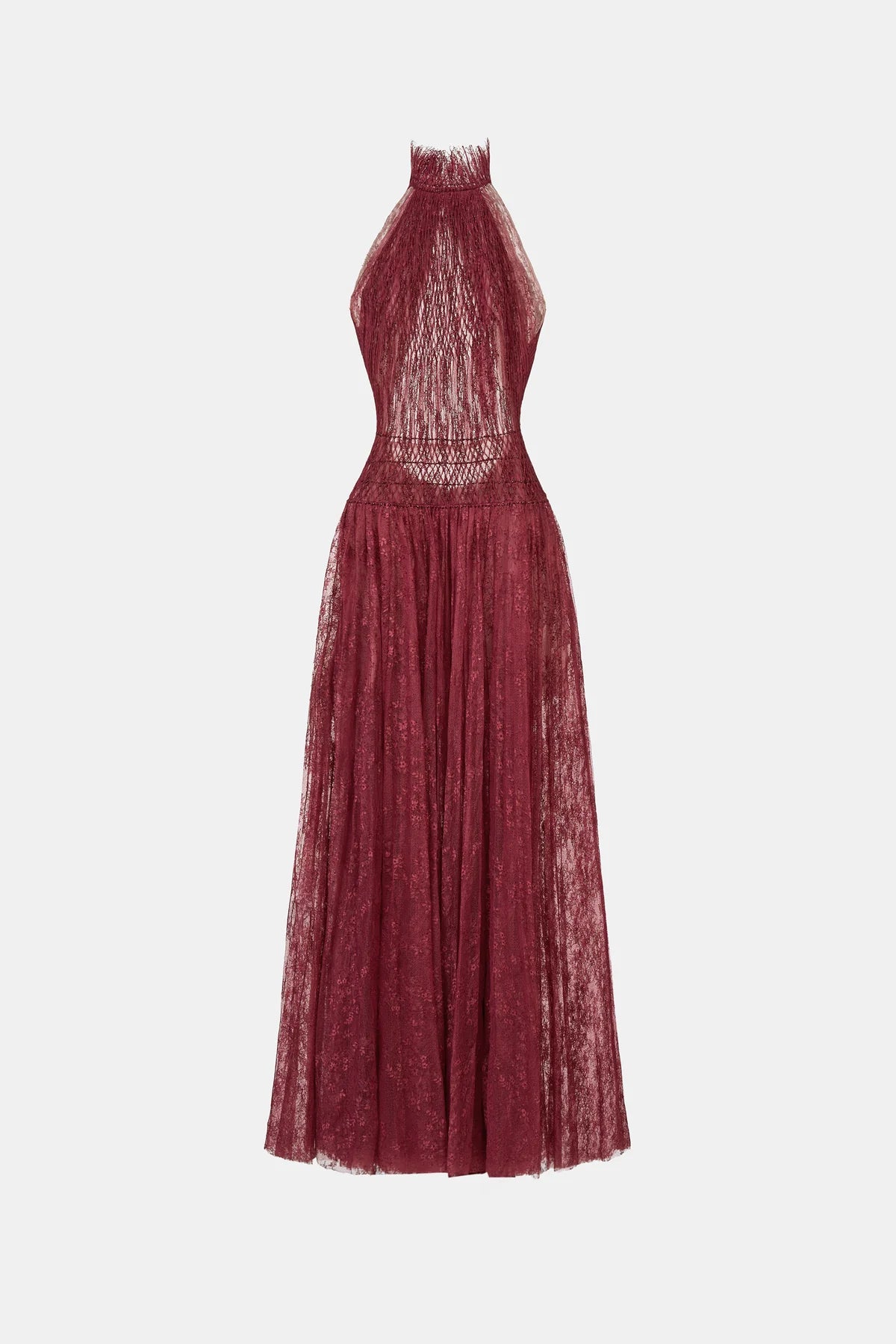Burgundy Smocked Lace Maxi Dress