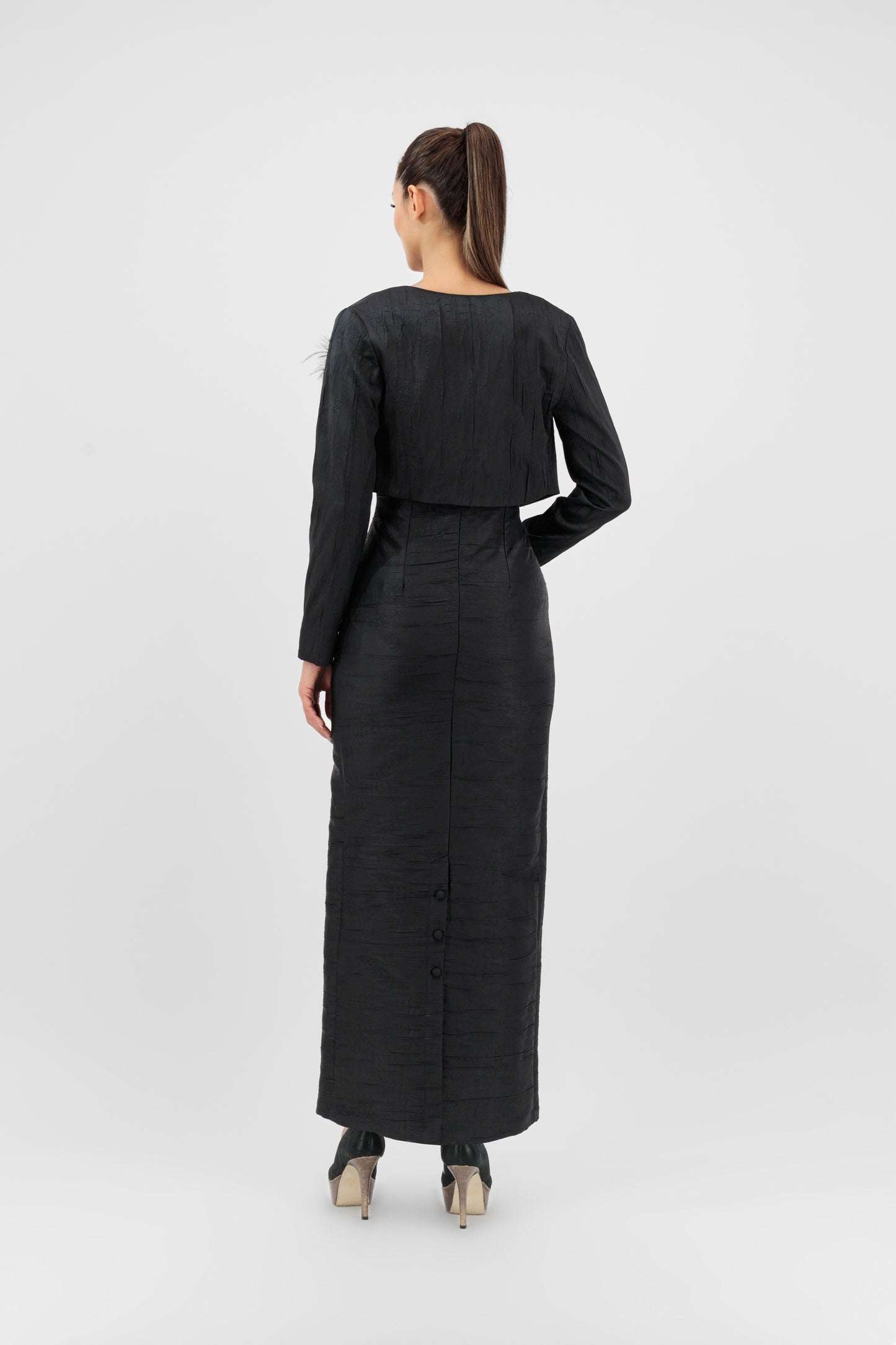 Elegant Satin Maxi Dress with Cropped Jacket