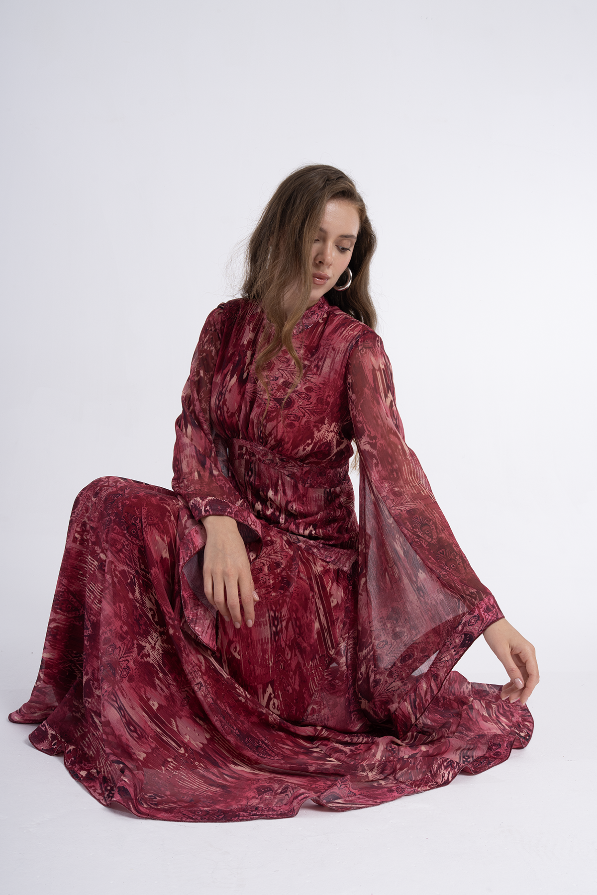 Crimson Flow Printed Maxi Dress