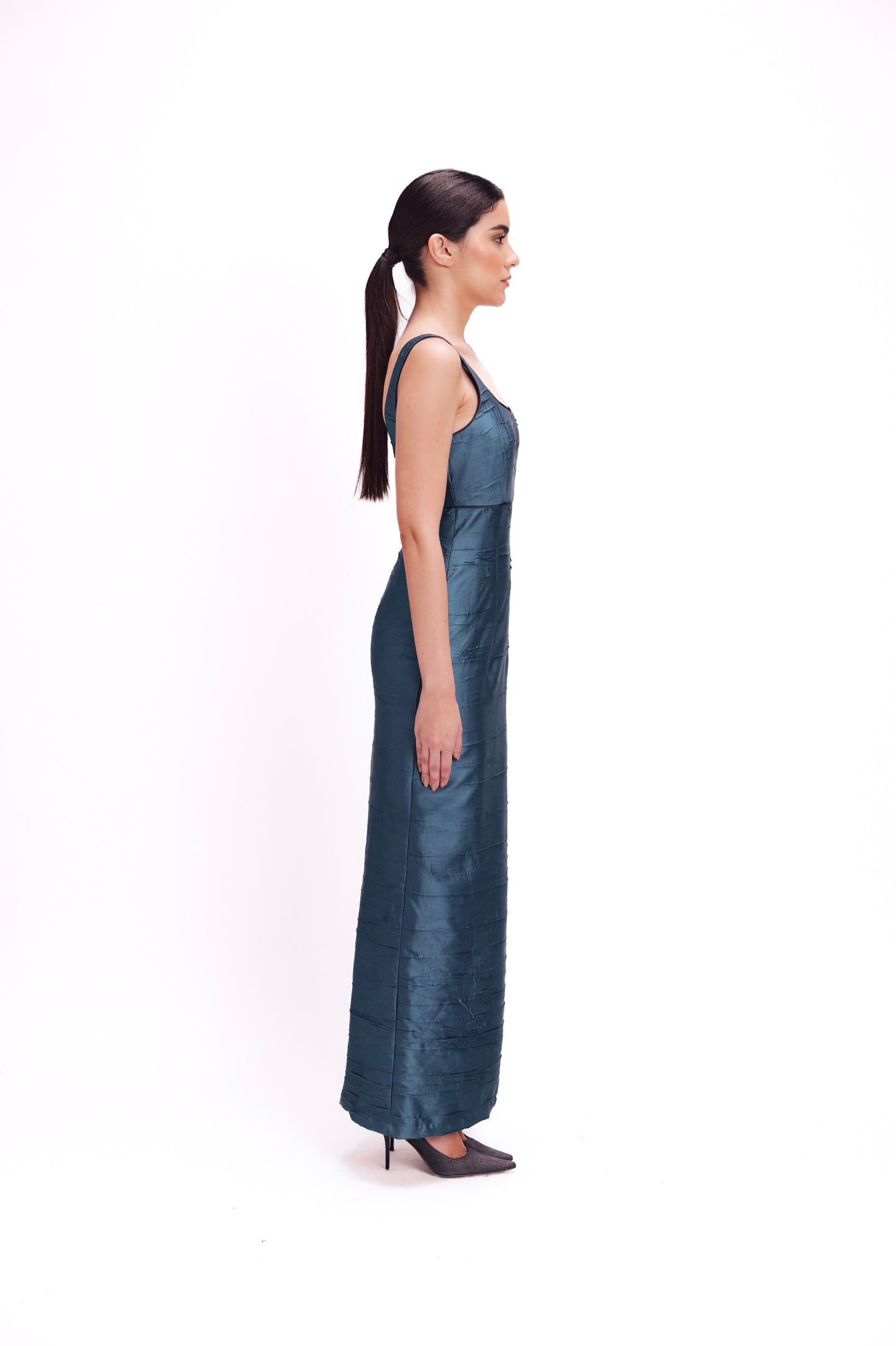 Elegant Satin Maxi Dress with Cropped Jacket