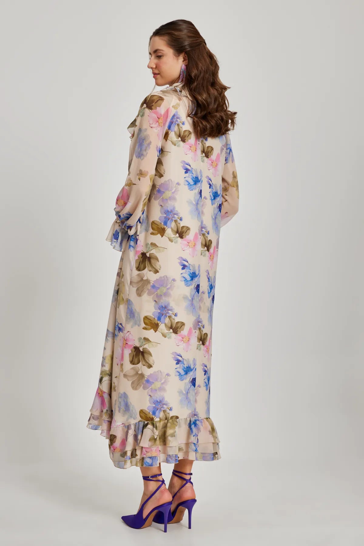 Ruffle Detailed Floral Patterned Dress