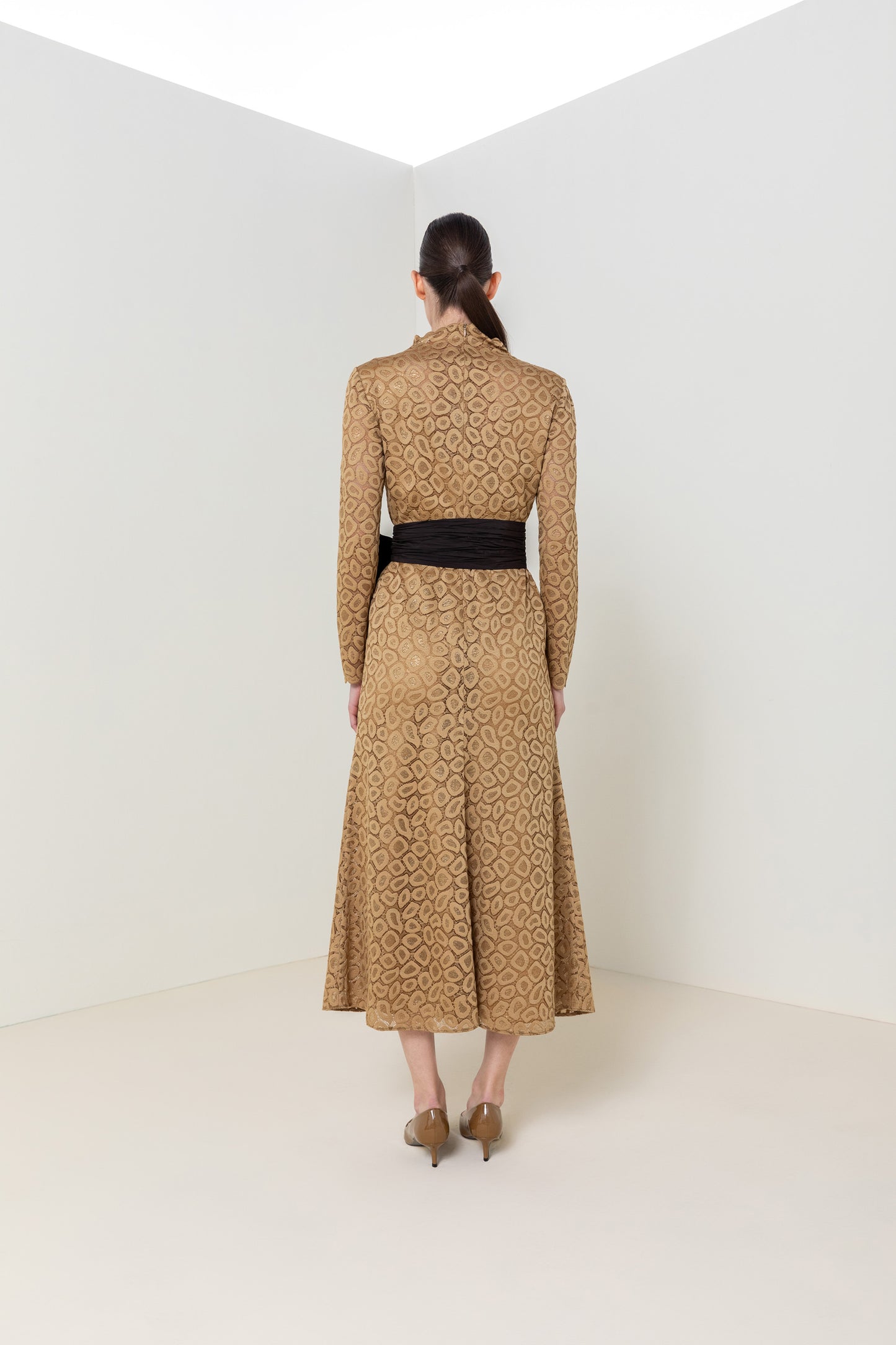 Golden Grace Bow-Tie Midi Dress