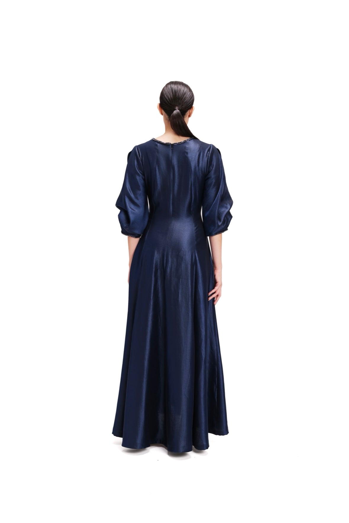 Elegant Navy Satin Evening Dress