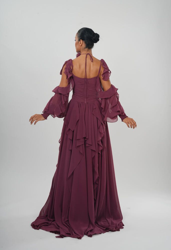 Long Chiffon Maroon Gown