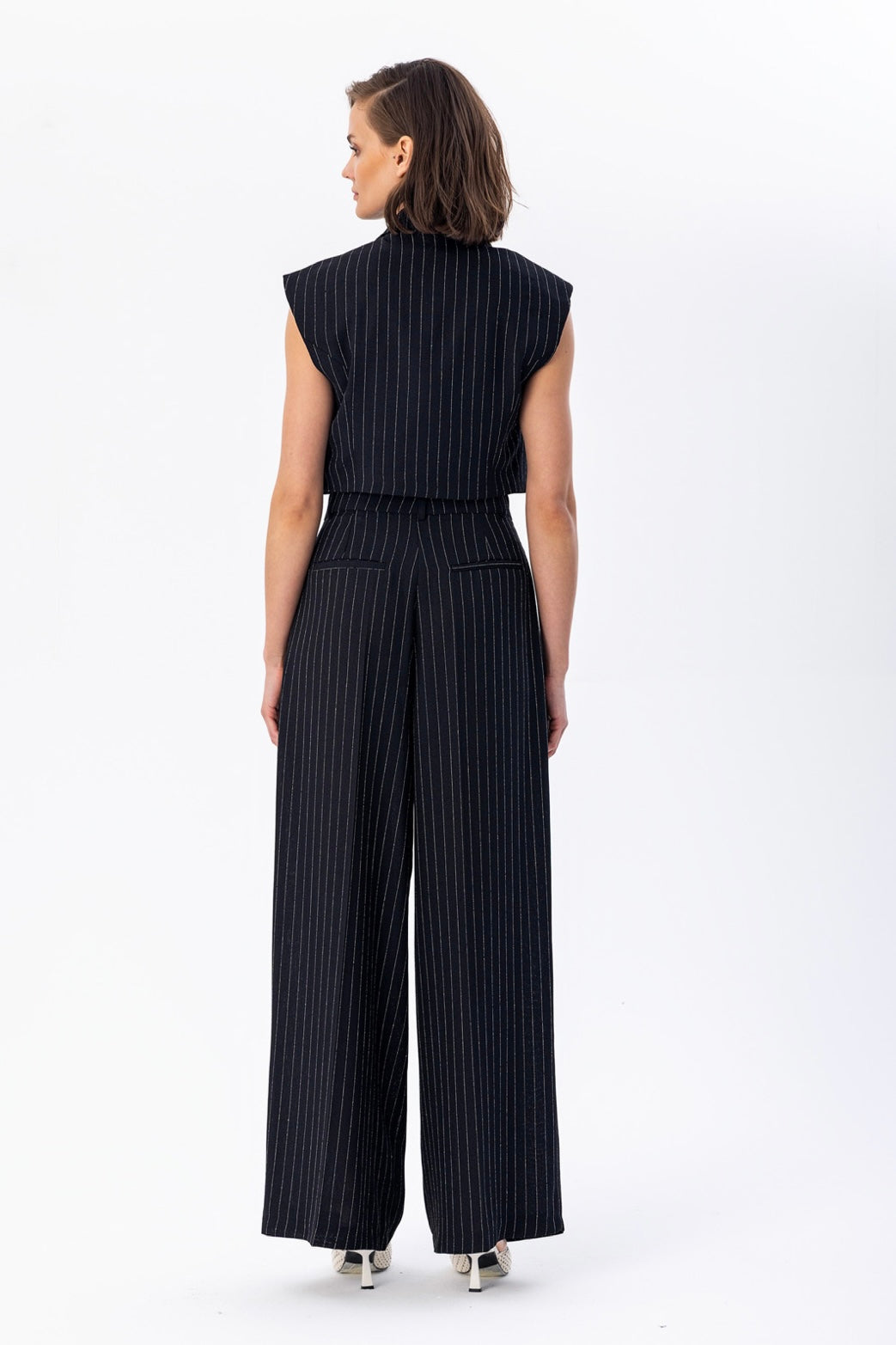 Wide Leg Pinstripe Black Set