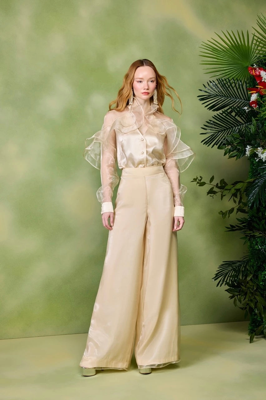 Wide Leg Organza Coated Modal
