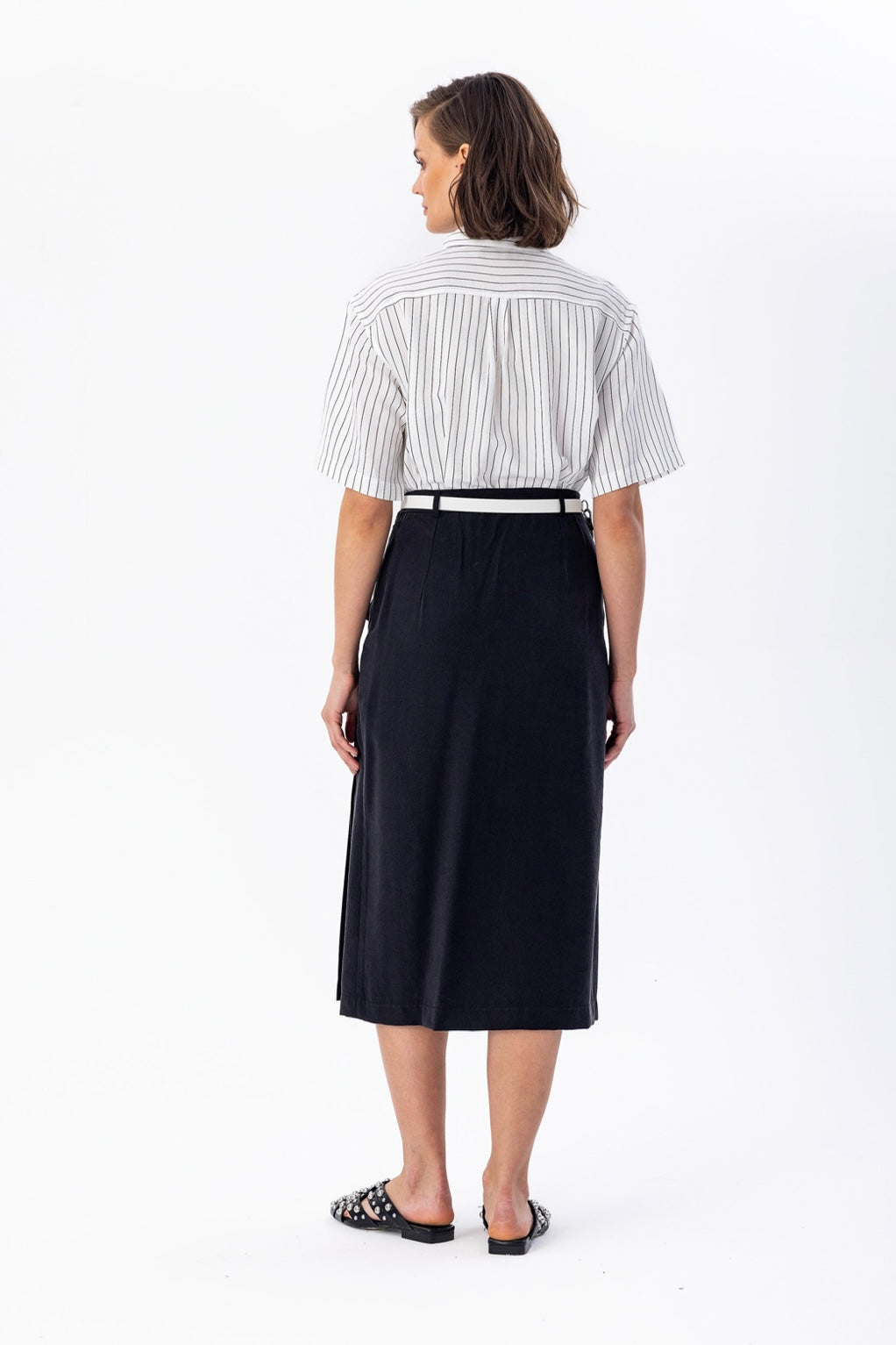 Contrast Pleated Dress Black