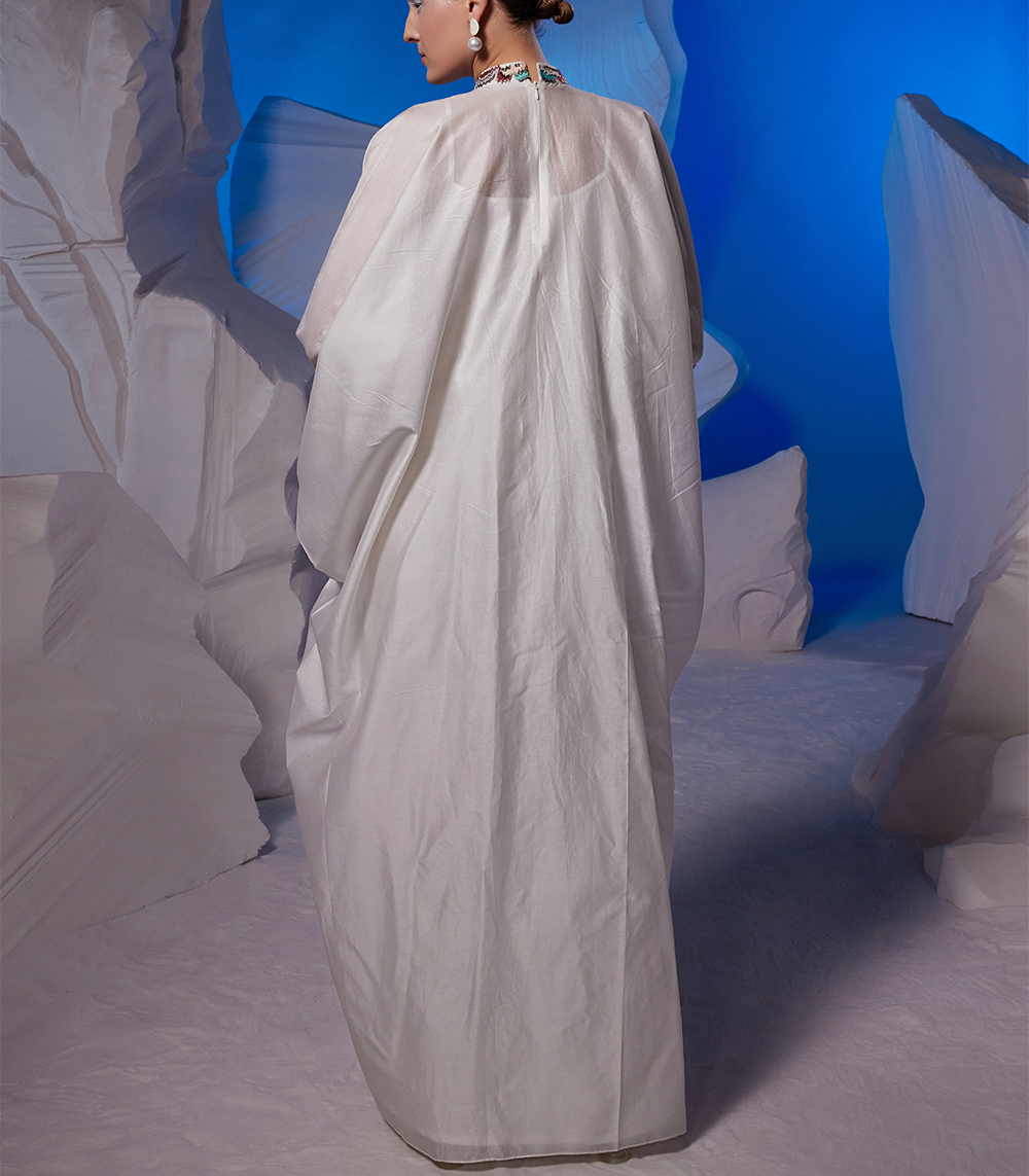 Cowl Dress Adorned With Vibrant Embroidery