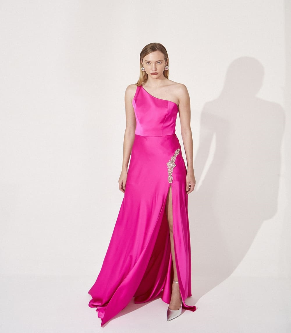 ONE SHOULDER SATIN DRESS