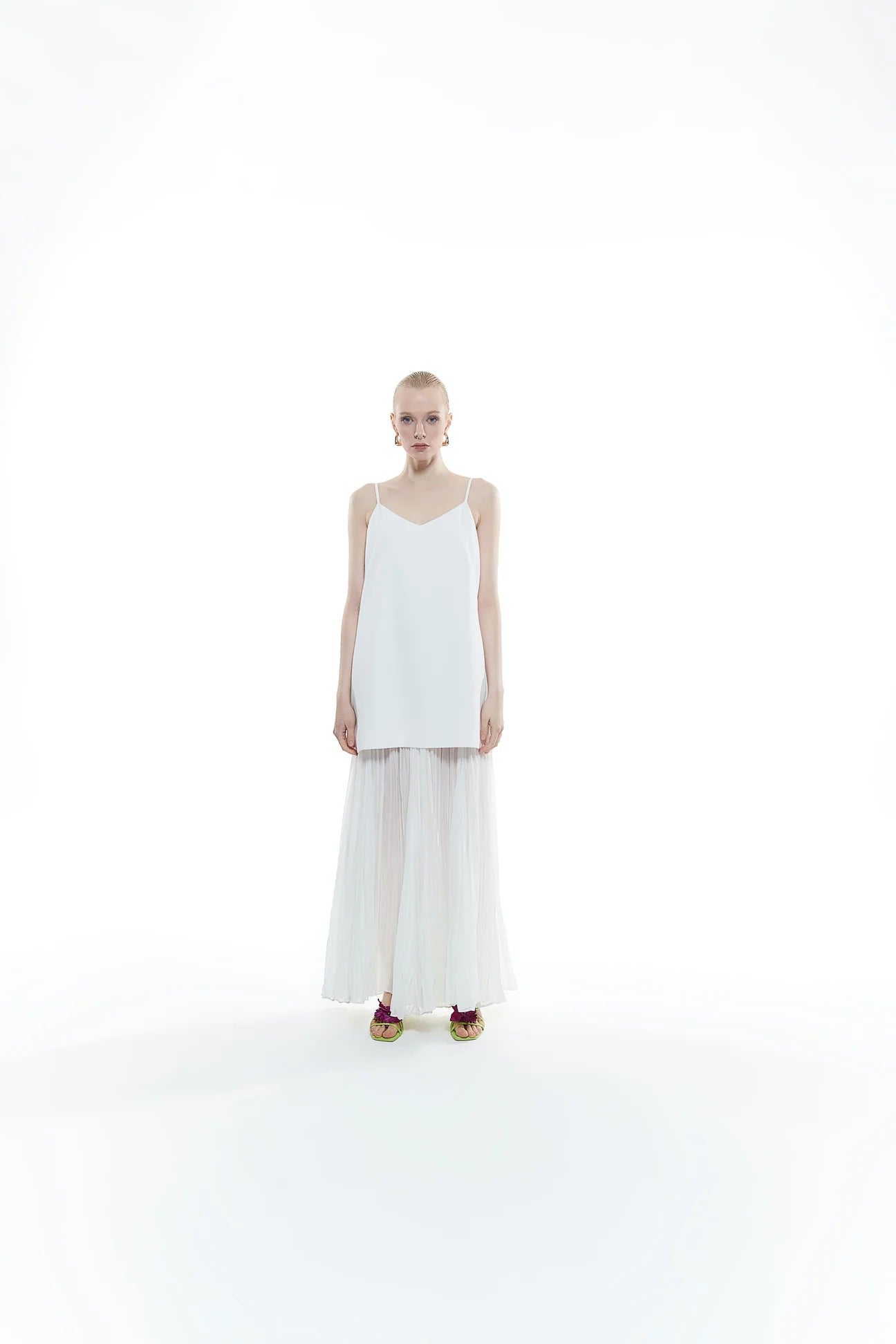 Long Strappy Dress with Tulle Hem Detail