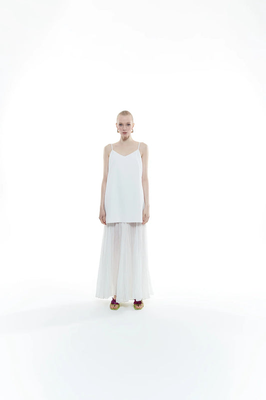Long Strappy Dress with Tulle Hem Detail