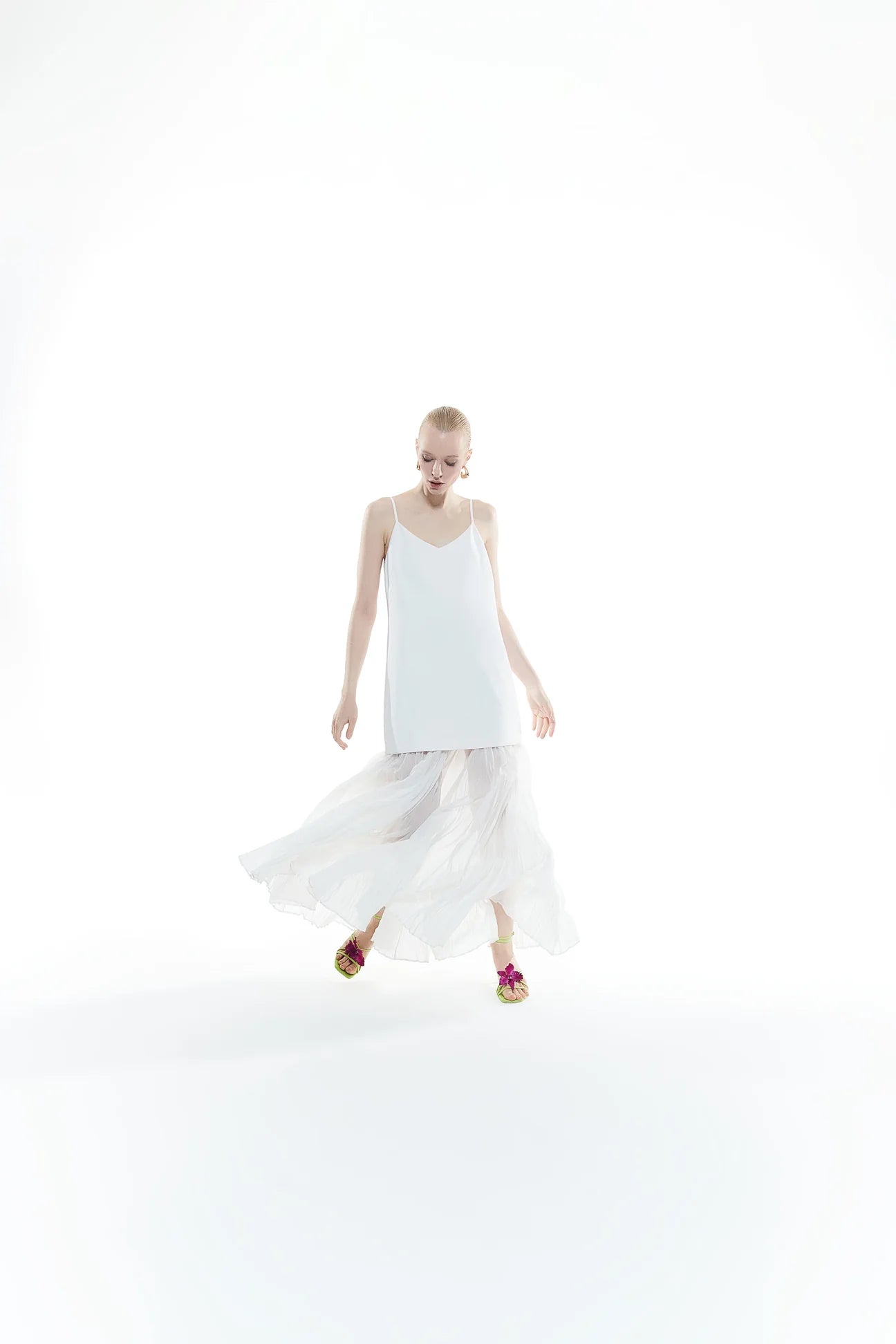 Long Strappy Dress with Tulle Hem Detail