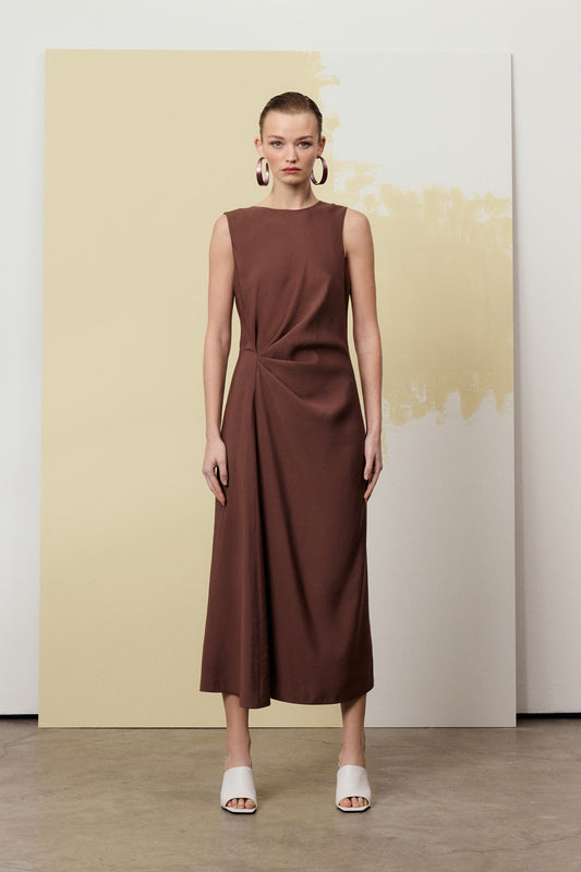 Sleeveless Draped Dress Brown