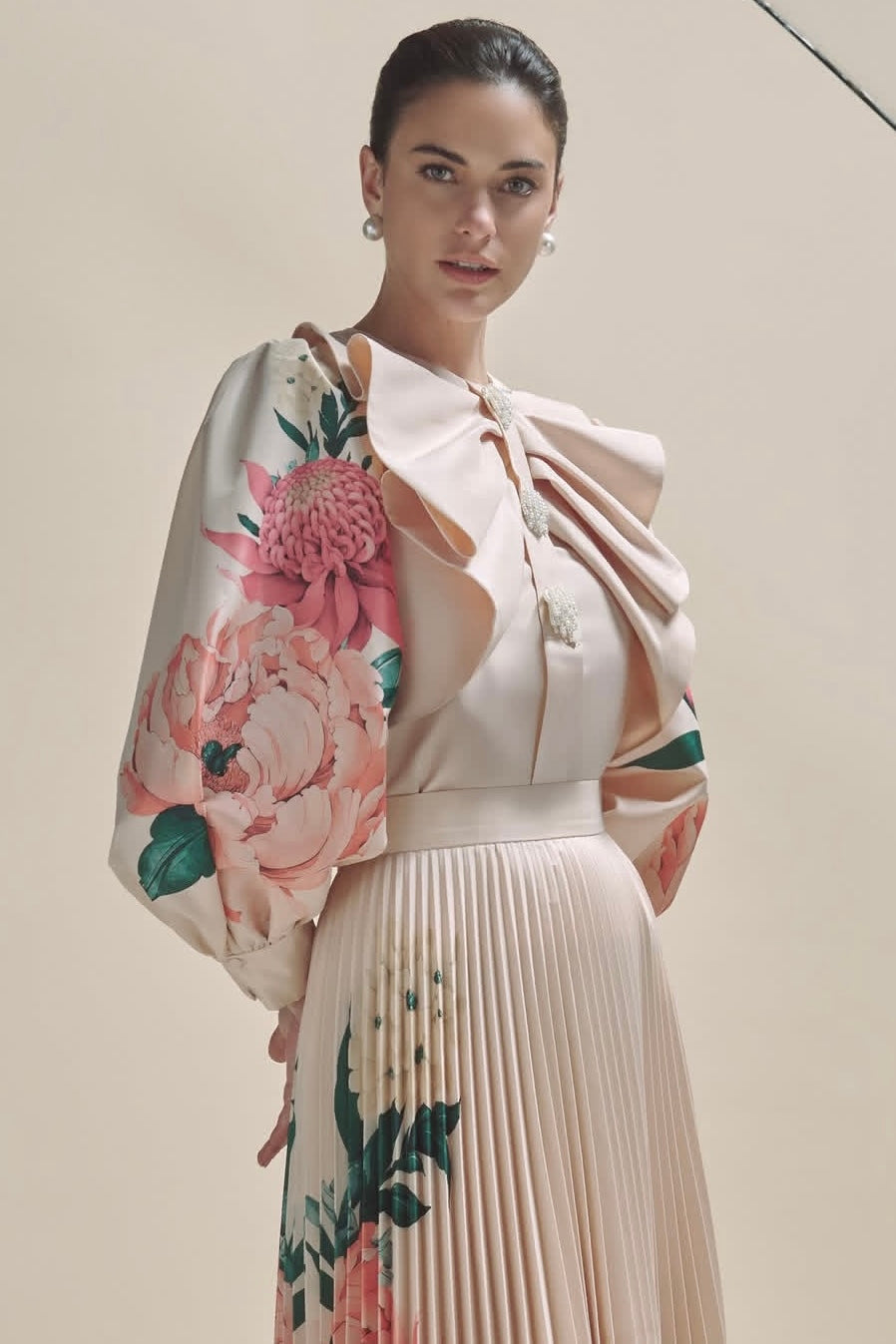 Elegant Blouse and Pleated Skirt Ensemble