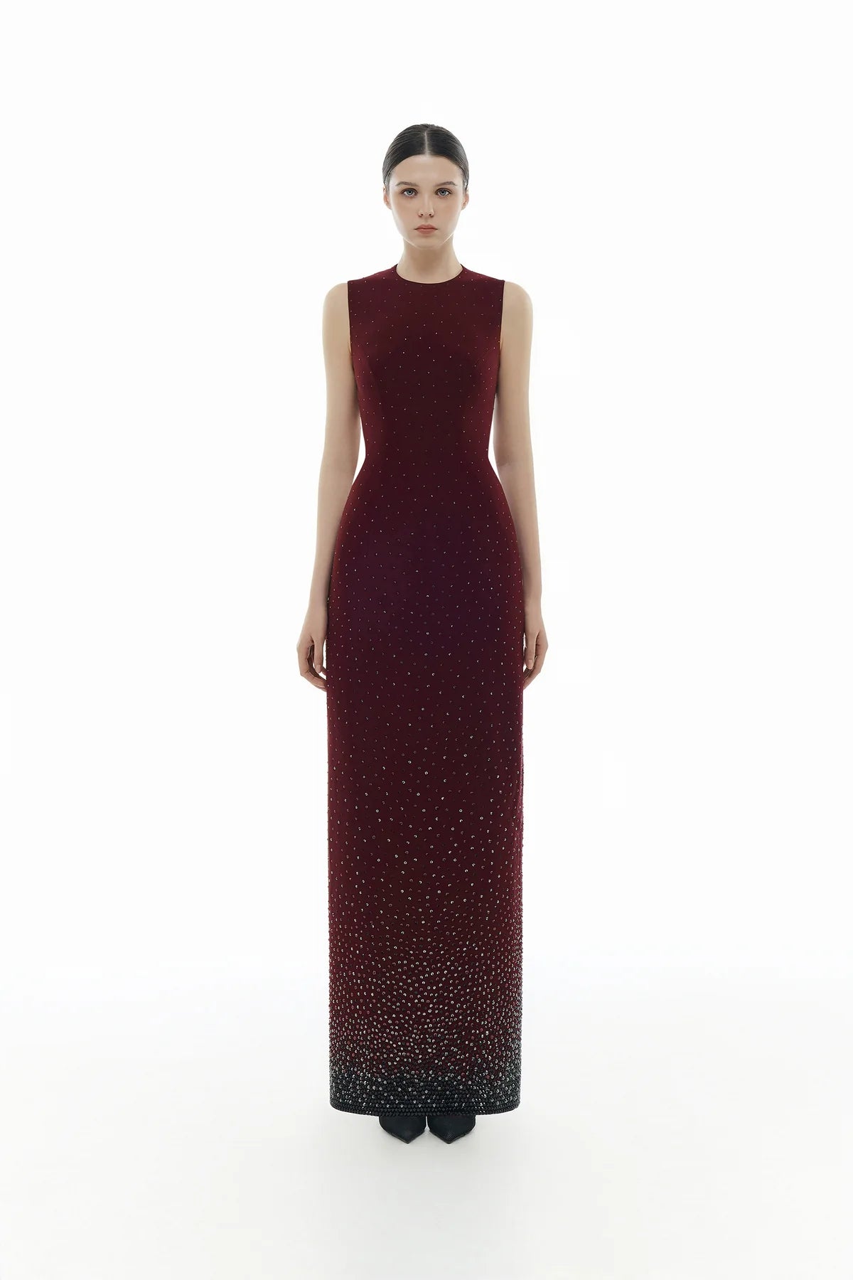 Burgundy Crystal Beaded Maxi Dress