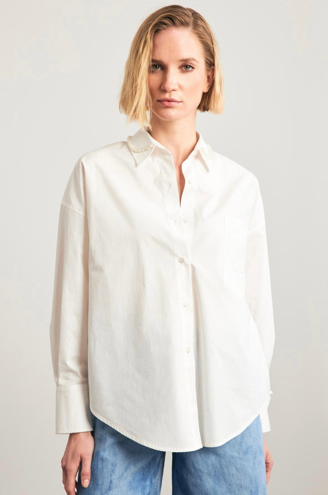 Collar Pearl Long Sleeve Shirt