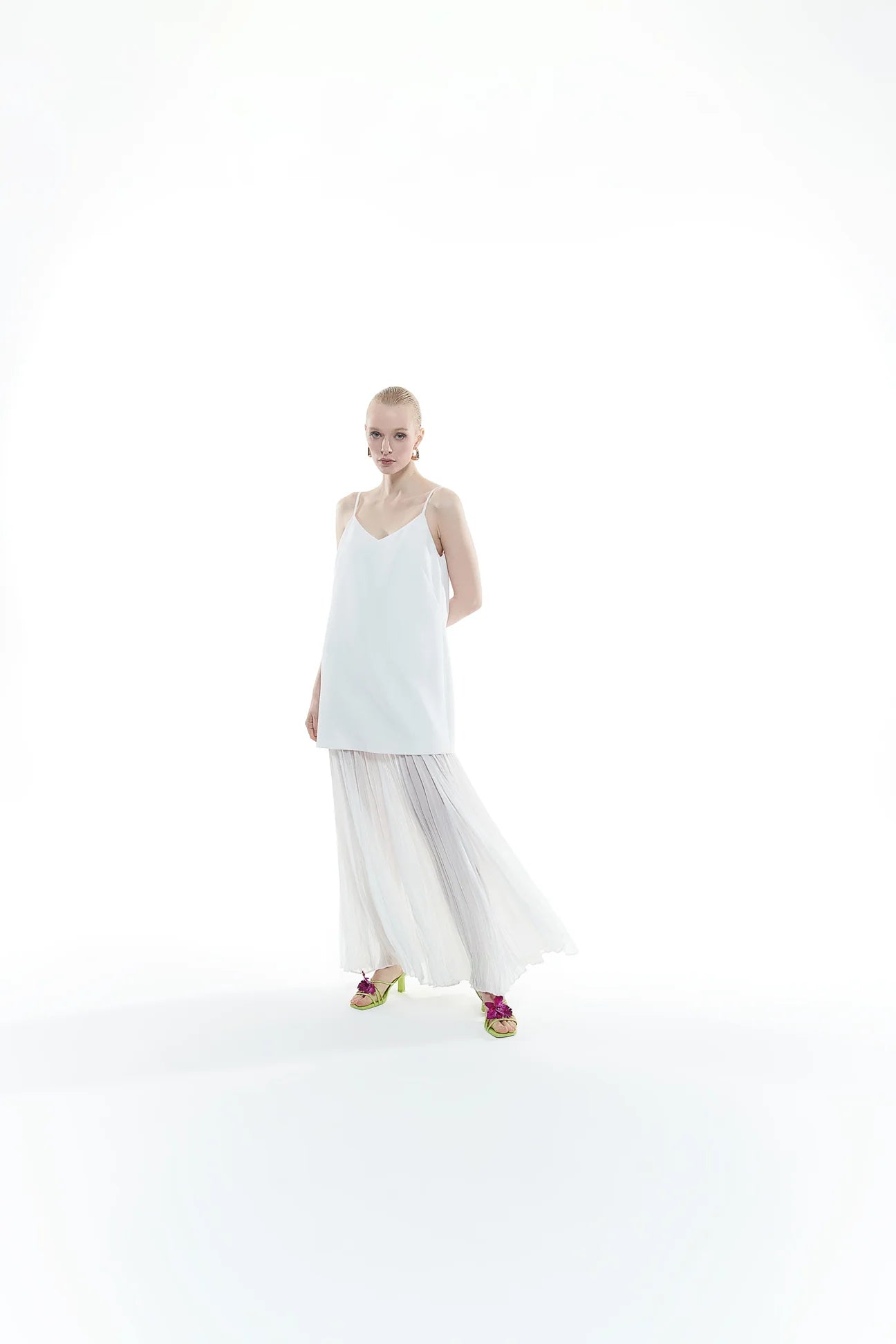 Long Strappy Dress with Tulle Hem Detail