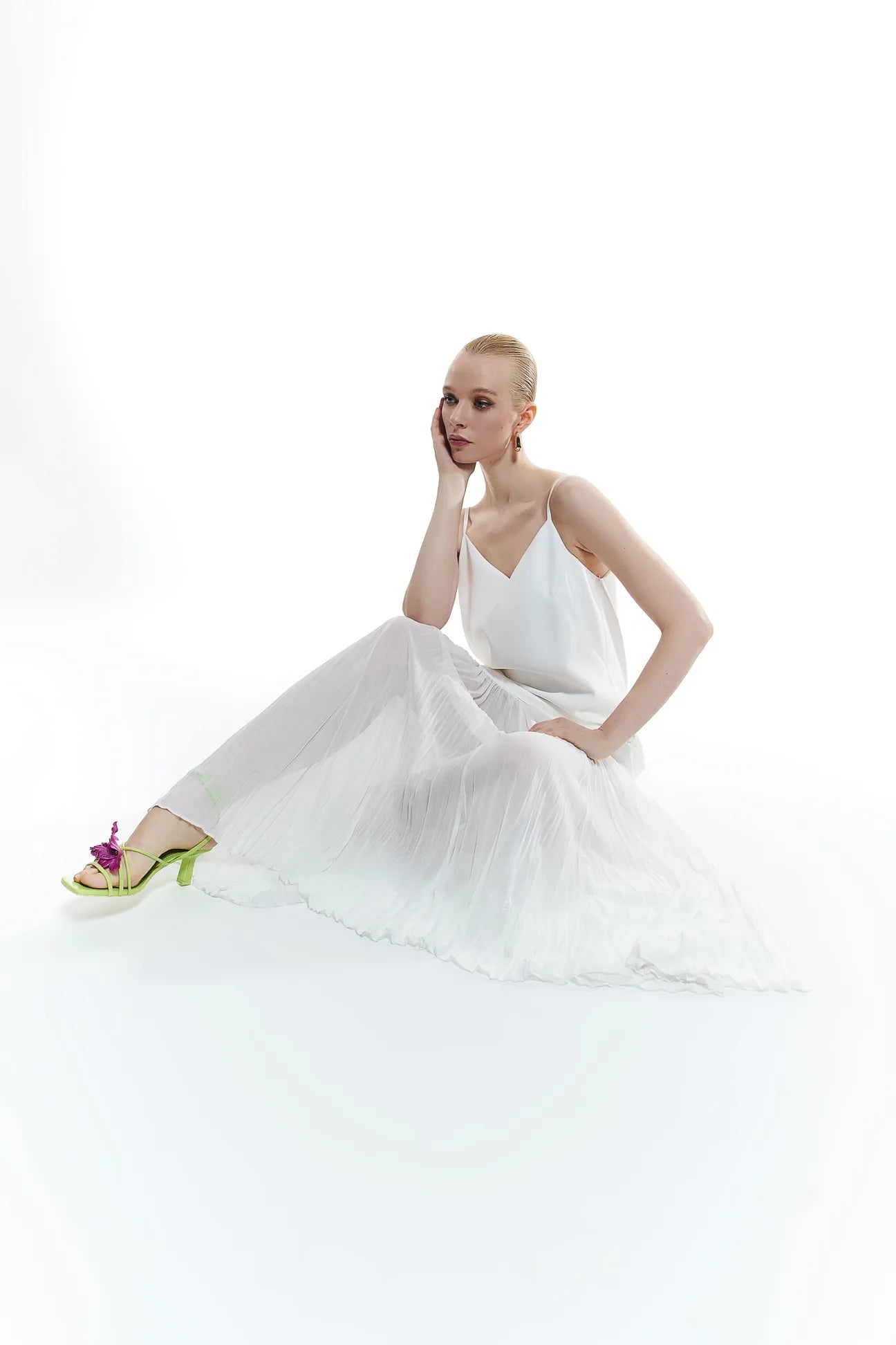 Long Strappy Dress with Tulle Hem Detail