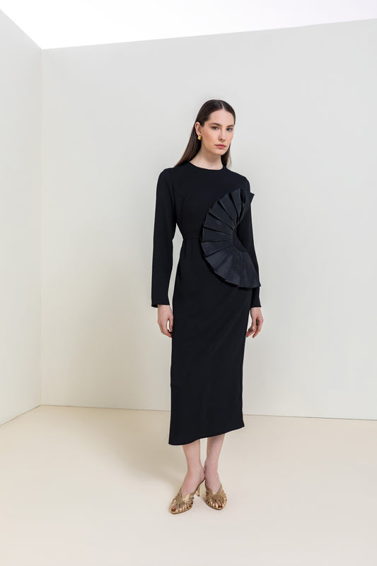 Sculptural Detail Midi Dress