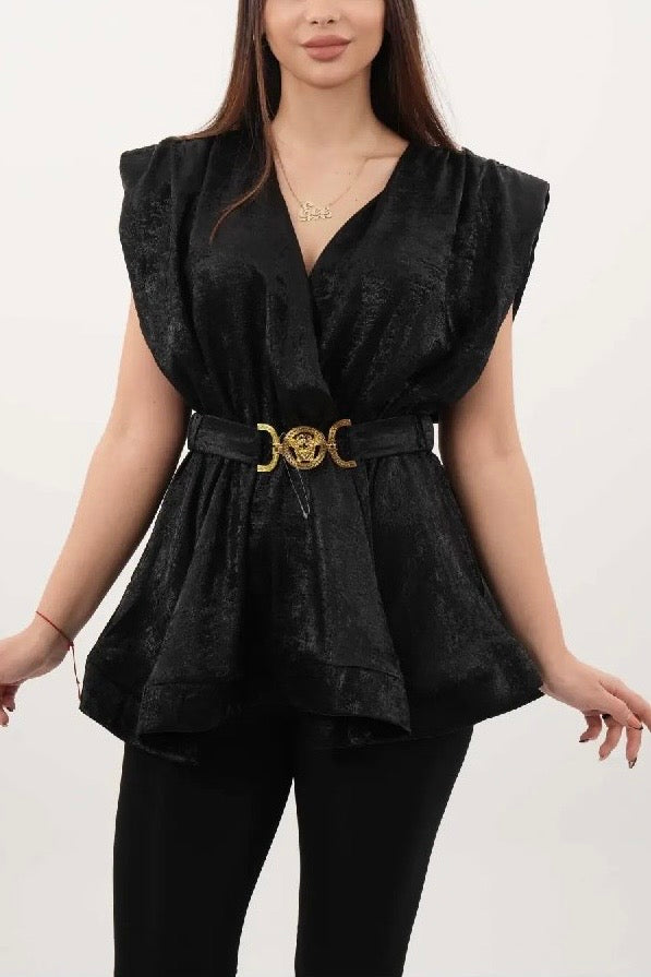 Elegant Peplum Top with Statement Belt