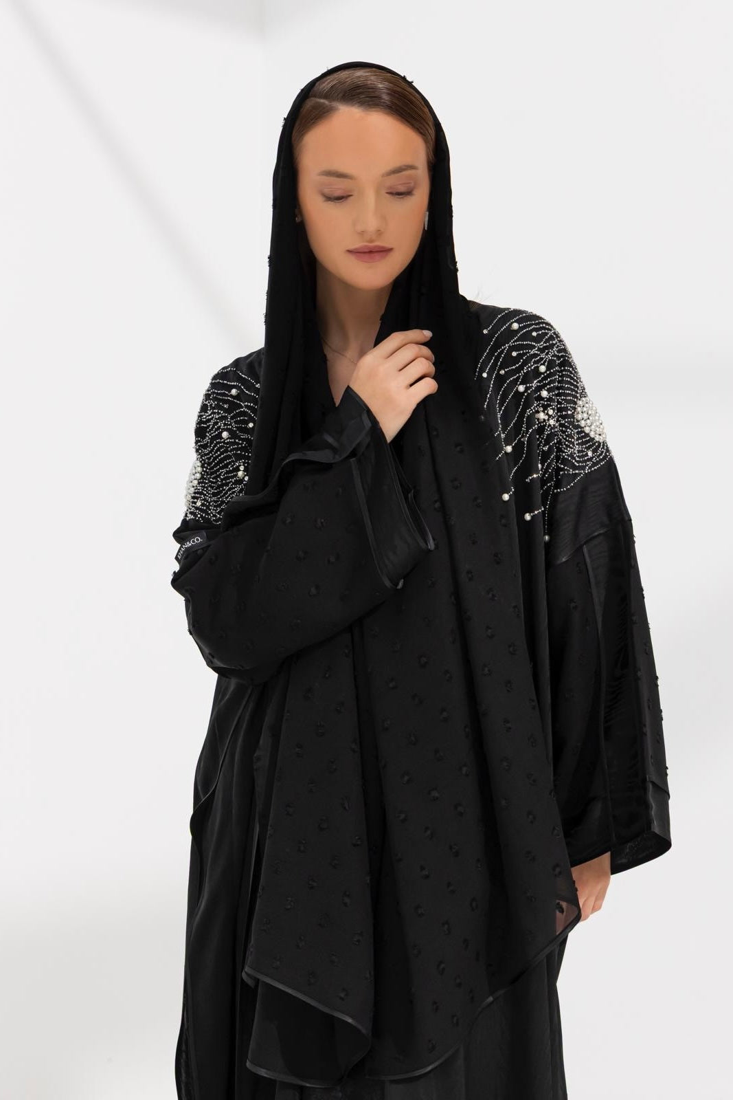 Dramatic Black Abaya with Embellished Sleeves