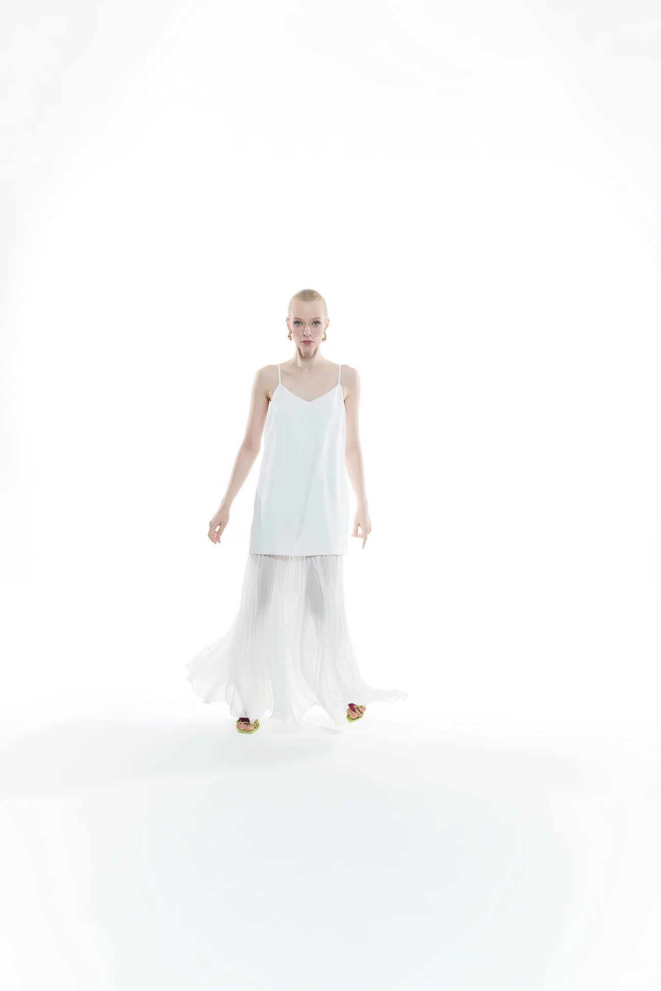 Long Strappy Dress with Tulle Hem Detail