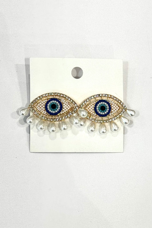 Pearl-Embellished Eye Brooch Earrings