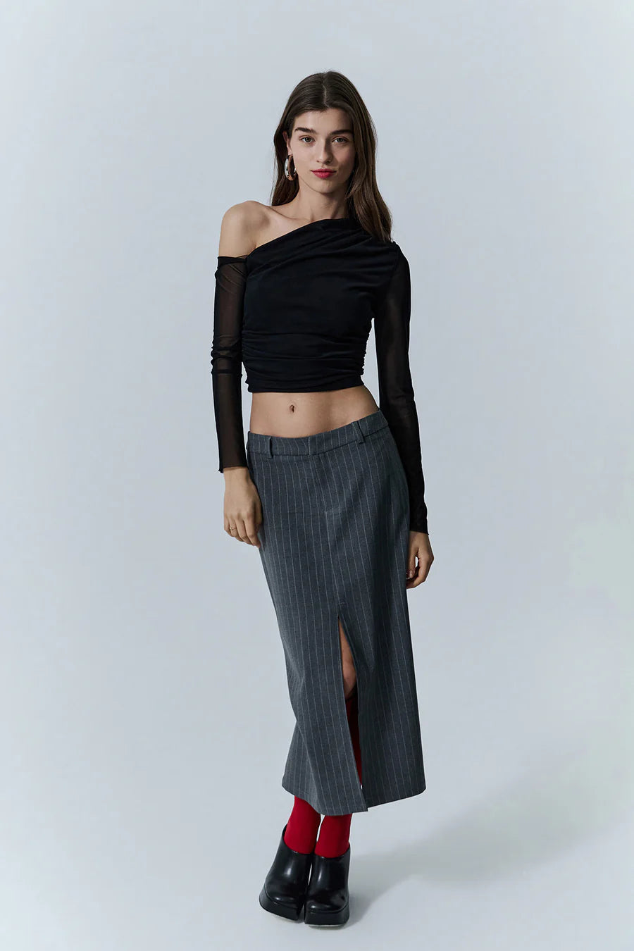 Low Shoulder Detailed Tulle Blouse