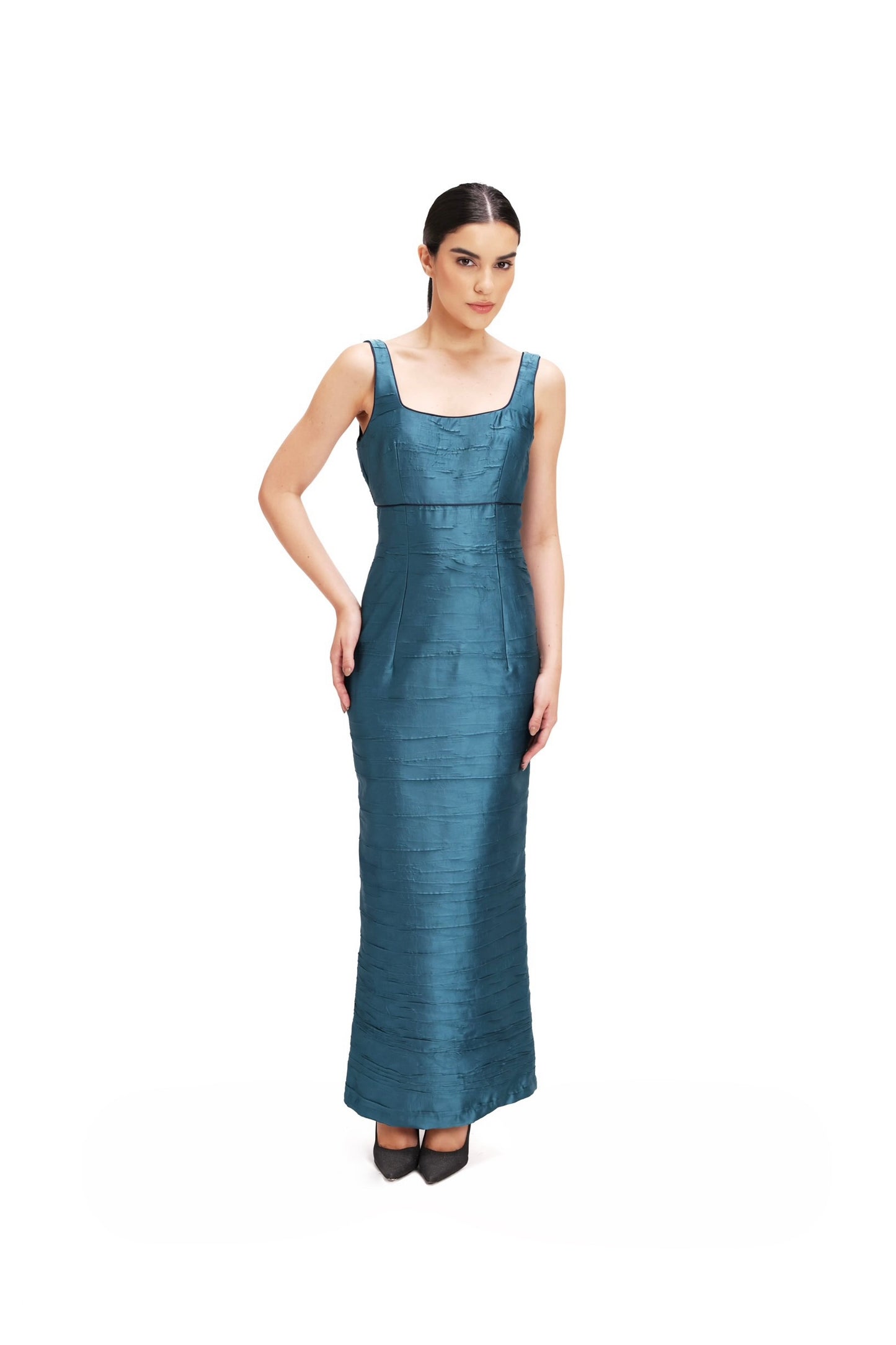 Elegant Satin Maxi Dress with Cropped Jacket