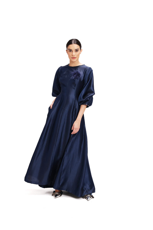 Elegant Navy Satin Evening Dress