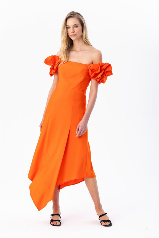 Low-Arm Midi Dress