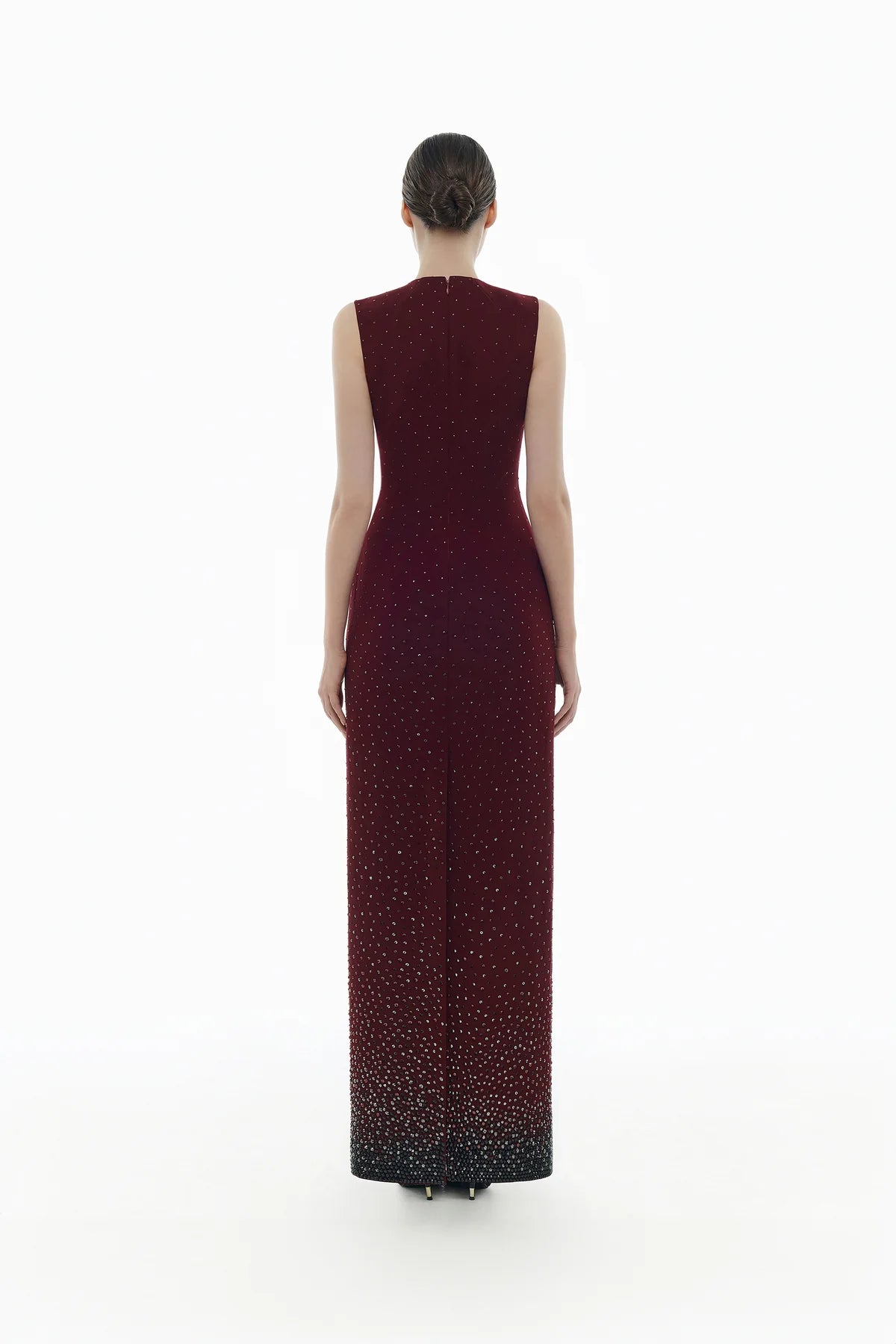 Burgundy Crystal Beaded Maxi Dress