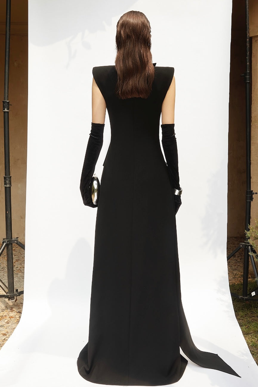Architectural Black Gown with Metallic Accent
