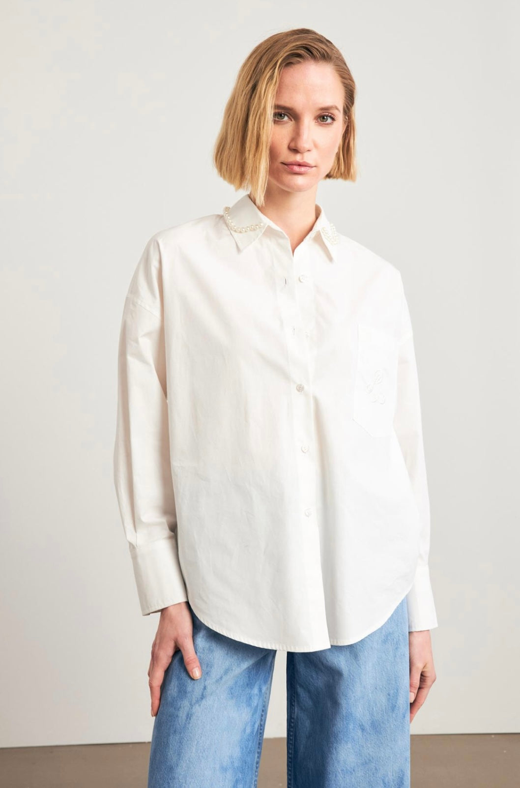 Collar Pearl Long Sleeve Shirt