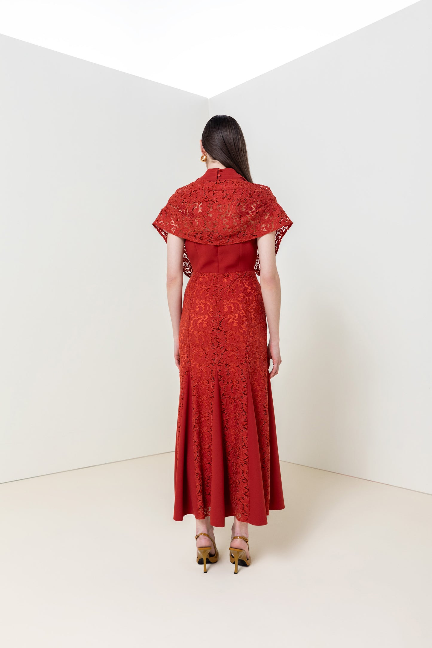 Crimson Lace Cascade Dress