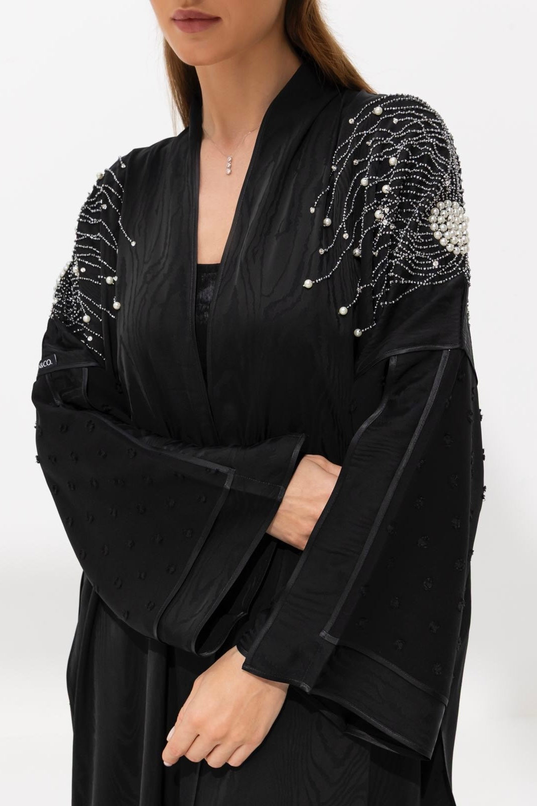 Dramatic Black Abaya with Embellished Sleeves