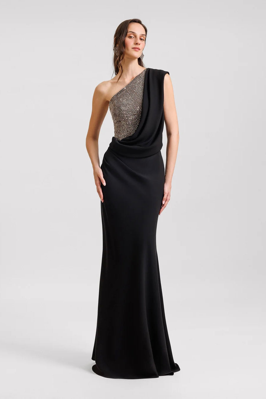 Draped One-Shoulder Dress