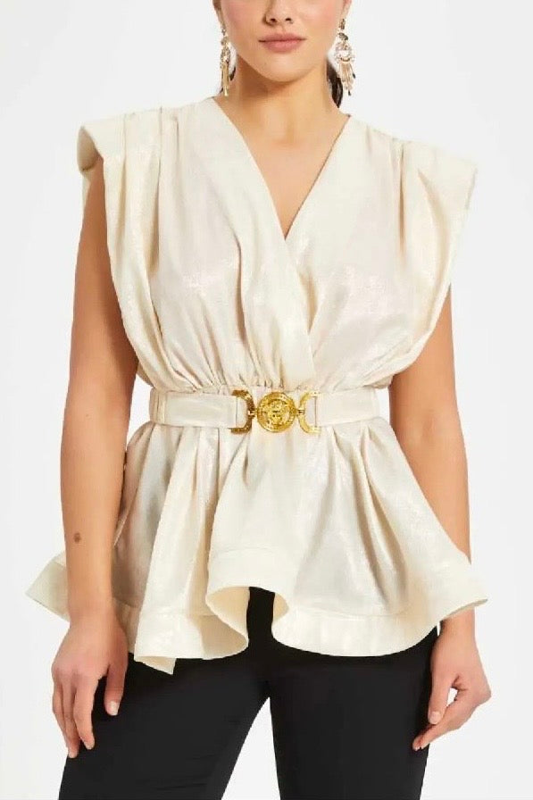 Elegant Peplum Top with Statement Belt